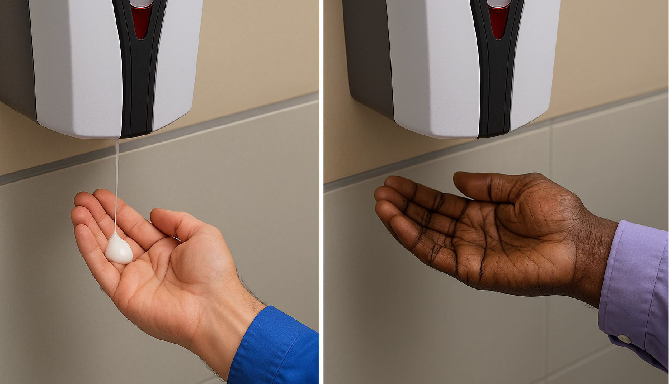 Due mani sotto un dispenser automatico